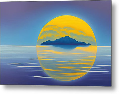 A painting on a white background with a beautiful sunset over a sea.