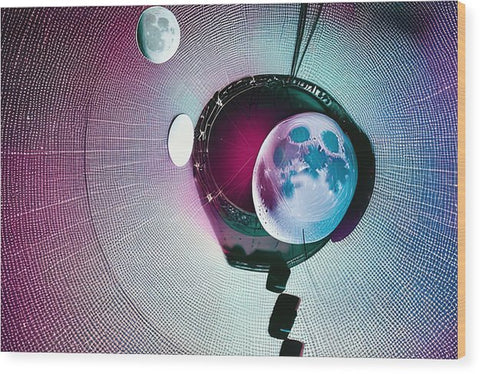 A print of moon orbiting in a blanket on a table.