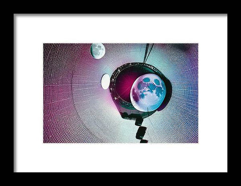 Art print of a satellite on a telescope and clouds.