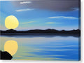 A blue water with white and yellow background of a sunset in a clear blue lake with