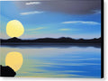 A blue water with white and yellow background of a sunset in a clear blue lake with