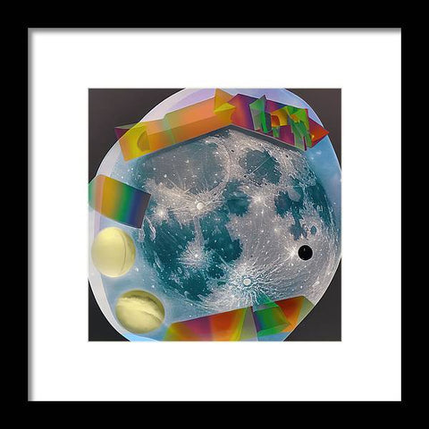 A 3D picture of a sky with different colored balls and a globe