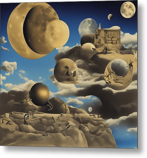 This painting is a mural and is a representation of an alien village with black birds.