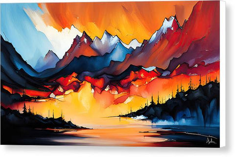 Dawn's Hues Reflected on the Mountainous Horizon - Canvas Print