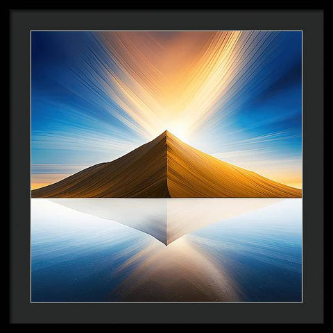 Golden Haze: A Mountain at Sunset - Framed Print