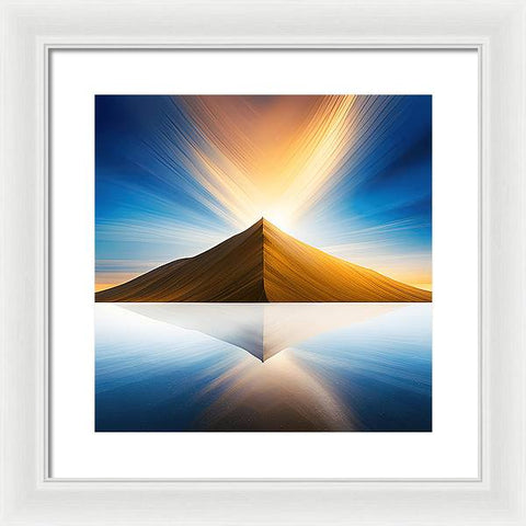 Golden Haze: A Mountain at Sunset - Framed Print