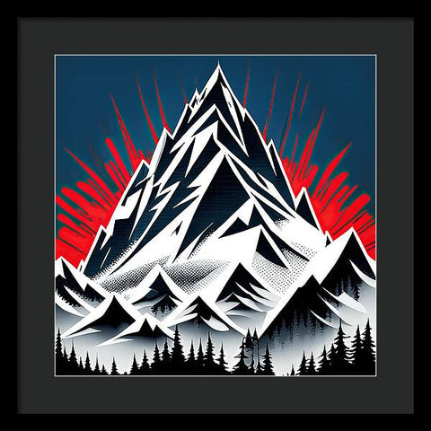 Mountain Reflection in a Crimson Sky - Framed Print