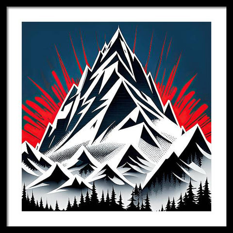 Mountain Reflection in a Crimson Sky - Framed Print