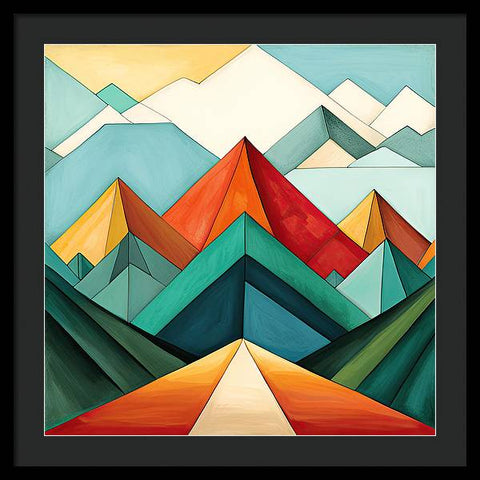 a painting of a mountain scene with a road going through it
