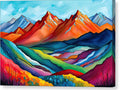 a painting of mountains with colorful colors and trees