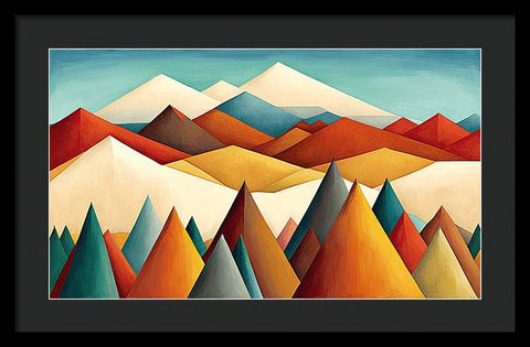 Mountain Peaks Piercing a Vast Celestial Sky - Framed Print