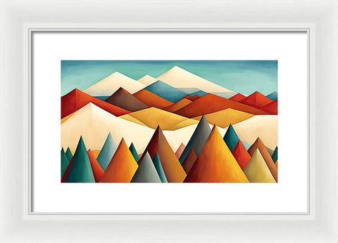 Mountain Peaks Piercing a Vast Celestial Sky - Framed Print
