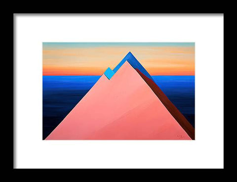 a painting of a pink triangle with a blue triangle on top