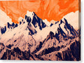 a painting of a mountain range with orange sky and clouds