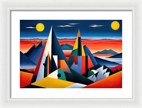 Majestic Sunrise Amidst the Mountains - Framed Print