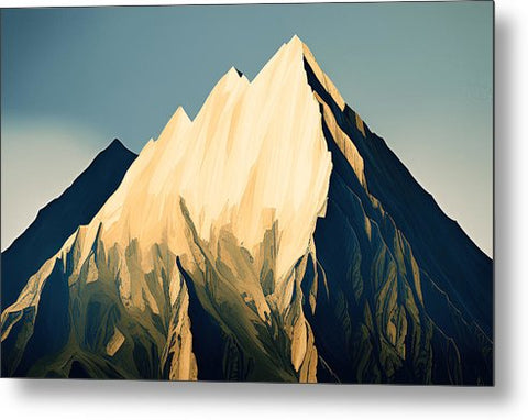 a close up of a mountain with a sky background metal print