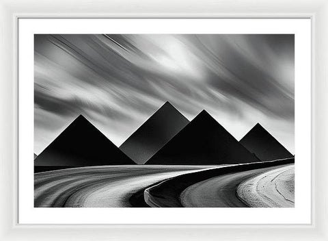 Metallic Pyramids: A Black and White Perspective - Framed Print