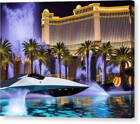 A high powered boat floating in the water near Las Vegas