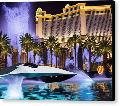 A high powered boat floating in the water near Las Vegas