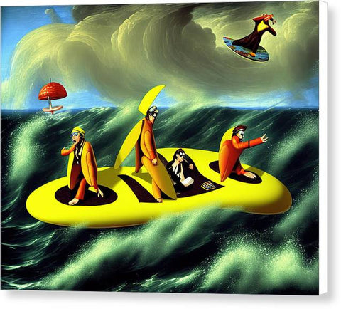 Surfing the Waves Together - Canvas Print