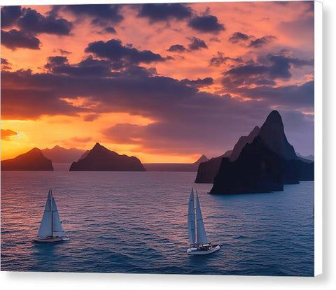 Sailboats at Sunset on a Vast Bay - Canvas Print