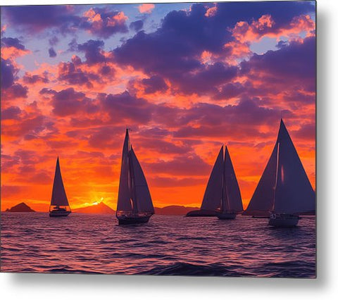 Many sailboats on the water with people watching as sunset comes in near a body of