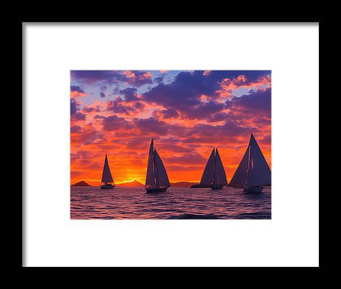 A group of small sailboats sitting on the waters and lots of boats motoring at