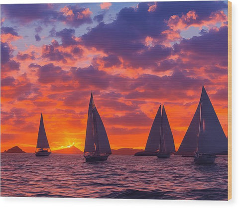 sailboats with large sails and an orange blanket sailing on the ocean...