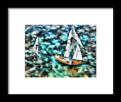 Two sailboats sitting on logs in the water in the green water