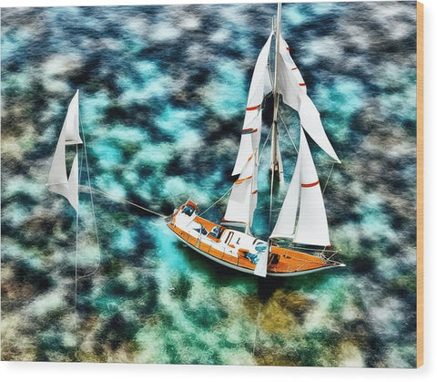 This is a colorful and colorful blanket covered with a sailboat floating under the water.