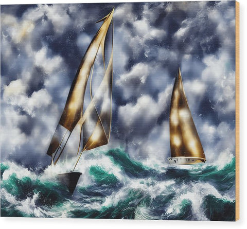 Two people are seen on sailboats on the ocean with lots of wind, some water