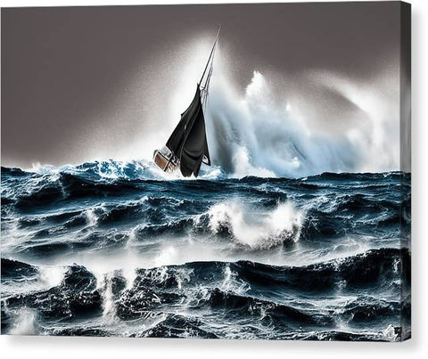 A person is sailing with a sailboat on a wave in the ocean