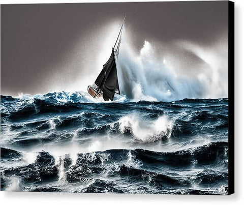 A person is sailing with a sailboat on a wave in the ocean