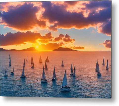 Several little boat on the water at sunset with large sailboats and big boats of boats