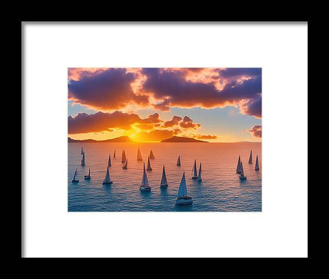 a view of the sun on a sea of sailboats