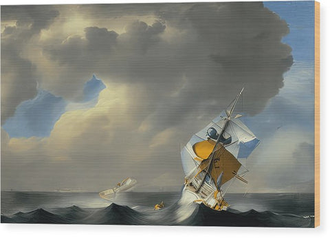 a bird flying in the wind with a man on a sailboat