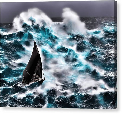 The photo is of a sail boat in the waves