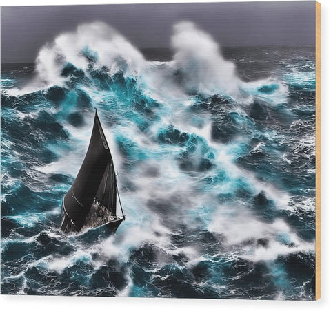 A sail boat riding through a bay behind waves with a windsurfer on the board
