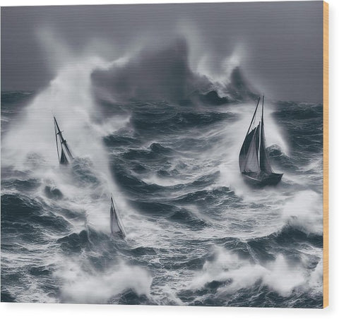 a couple of boats are sailing through the ocean surrounded by wind