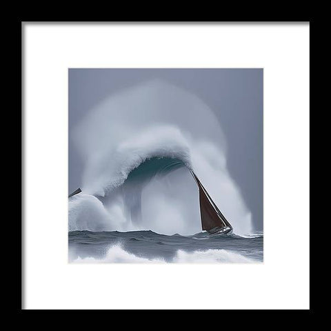 An image of a sail boat on the ocean while surfing.