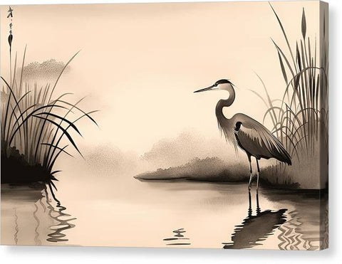 Neutral Heron Bird Watercolor - Canvas Print