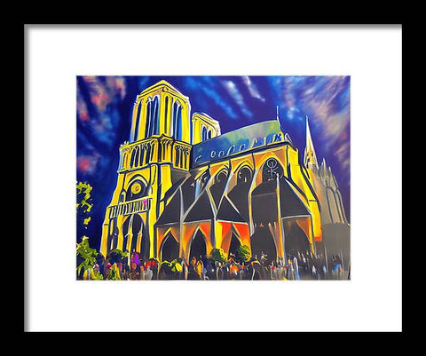 An art print of a holy Christian cathedral in a building with a red and white background
