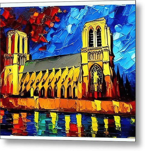 Art prints of an image of a beautiful stained glass church on a wall.
