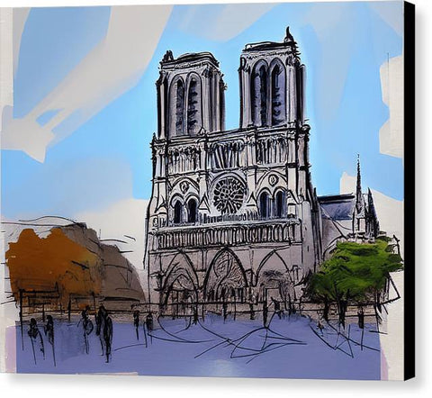 A very large colorful spray painted image with the Virgin of Notre Dame sitting on top of