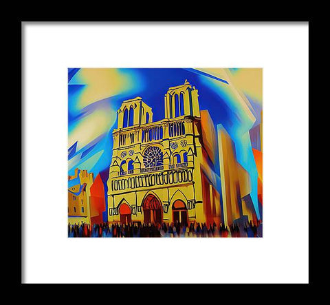 An impressionist painting painted to a blue background of a cathedral building.