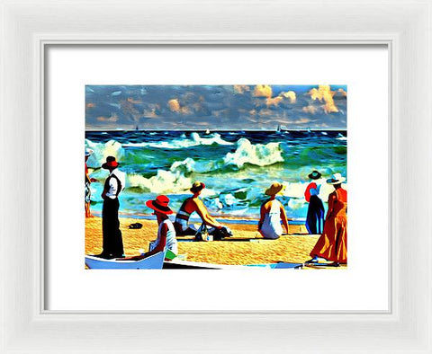 Realist Retro Beach Painting - Framed Print