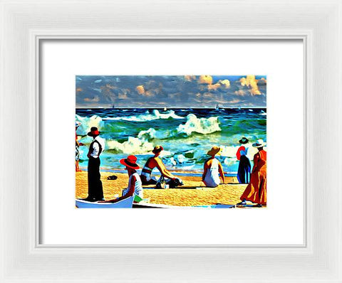 Realist Retro Beach Painting - Framed Print