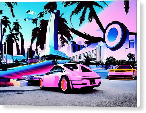 A Pink Porsche on the Racetrack - Canvas Print