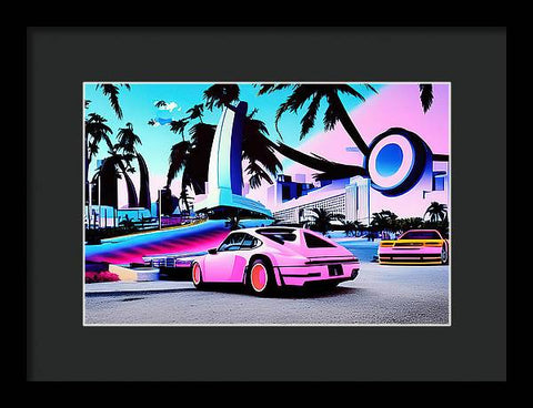 A Pink Porsche on the Racetrack - Framed Print