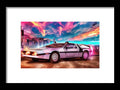 Art print of a scene of a car driving down a road